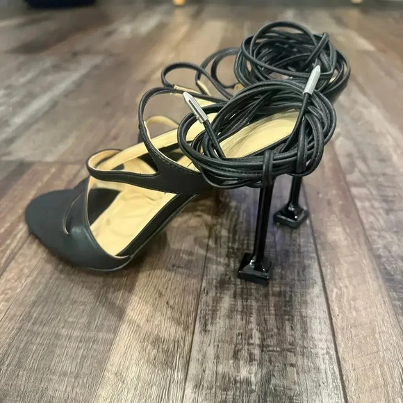 New GUESS Metallic Black Niko High Heel Lace up Wrap Gladiator Sandals 10M Party - Picture 3 of 7